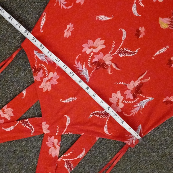 💋LOFT💋 - Red/Pink Floral Print Halter Swing Dress - Picture 7 of 8